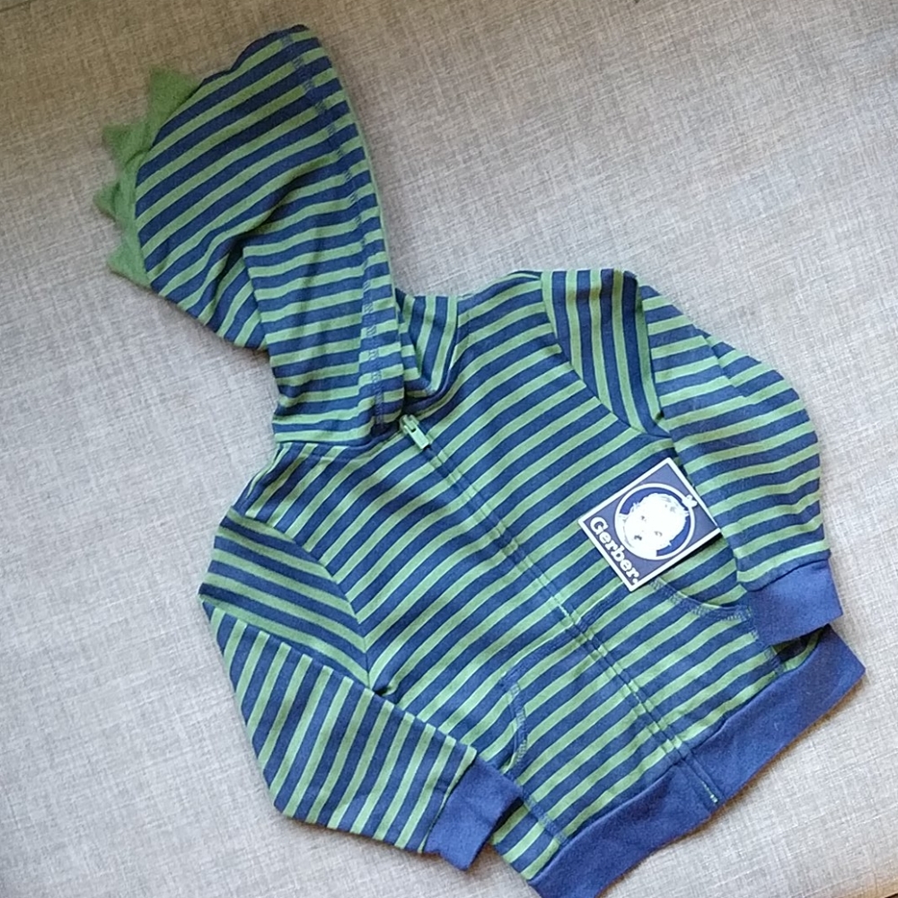 Gerber Striped Dinosaur Hooded Zip-up Blue & Green NWT 18M